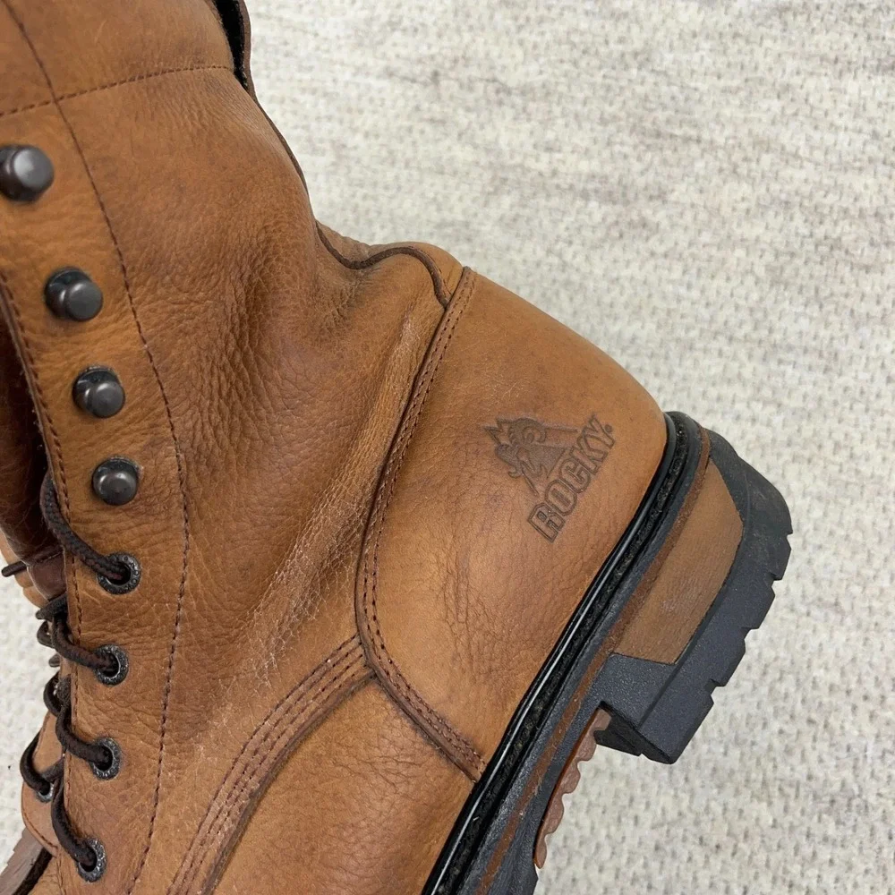 Rocky Ride Mens Boots 14 M Brown Leather Soft Toe Lace‎ Up Waterproof Work